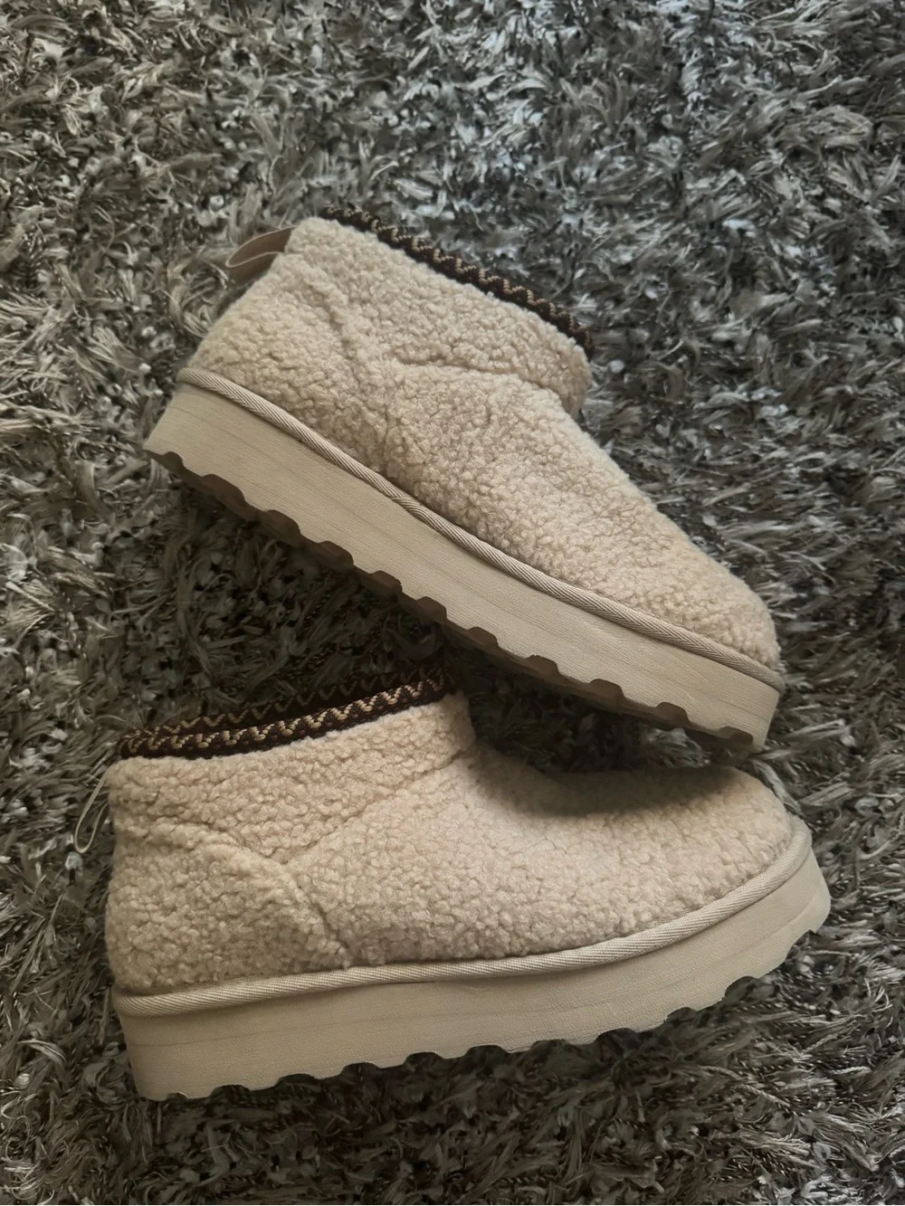 Cream Sherpa Platform Slip-On Boots - Women